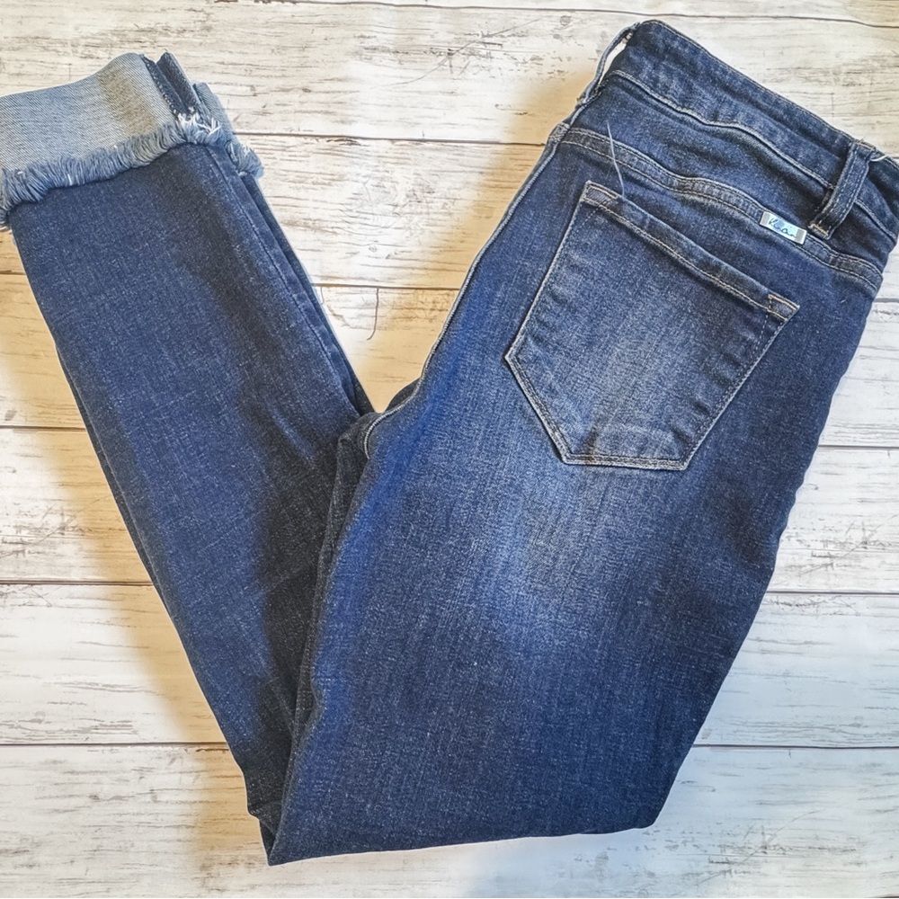 Kancan Distressed Rolled Cuff Dark Wash Jeans